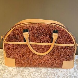 Consuela Embossed Travel Bag in Rich Brown and Tan